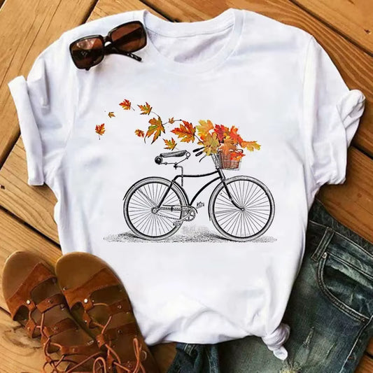 Bicycle Flower Graphic Tee – Women’s Casual Short Sleeve